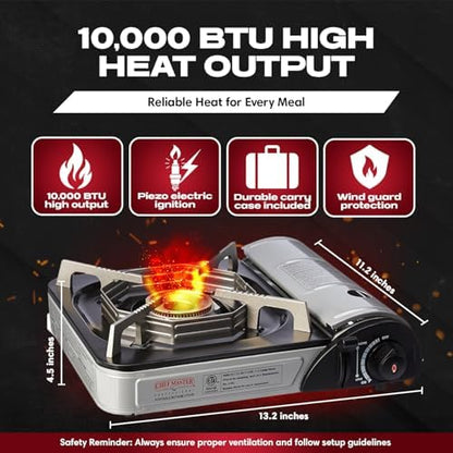 Chef Master Portable Butane Camping Stove, Countertop Burner, 10,000 BTU