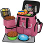 PetAmi Dog Travel Bag Pet Supplies Accessories Organizer for Traveling, Camping, Weekend; Cat Pet Travel Bag Kit Includes 2 Food Storage Containers, 2 Collapsible Bowls, 1 Feeding Mat (Pink)