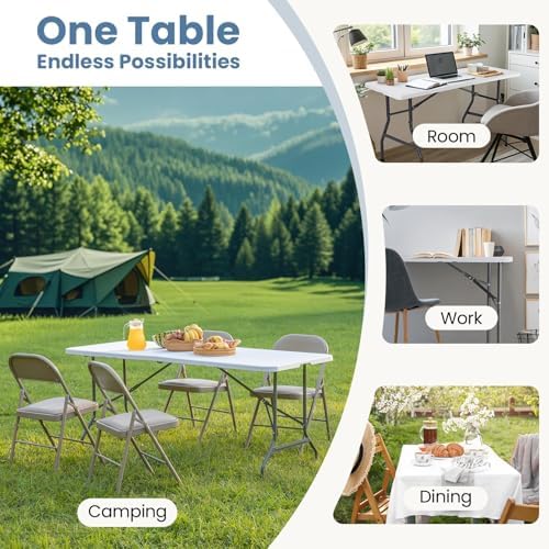 DUMOS 6 FT Folding Picnic Table, Portable Plastic Table, Easy to Keep