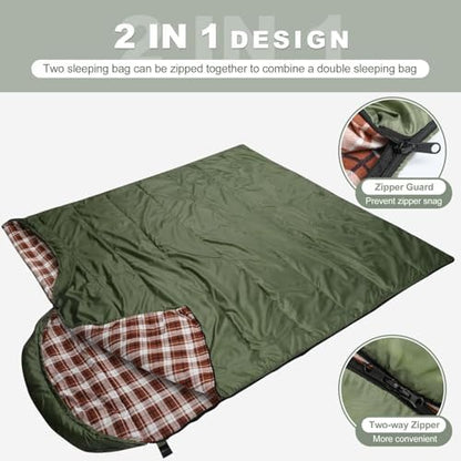 Cotton Flannel Sleeping Bag for Adults, Lightweight Sleeping Bag