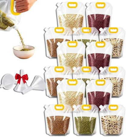 Airtight Grain Storage Bags with Handle - Cereal Containers with Pour Spout, Reusable Rice Food Sealed Container (15PCS,Small-70 OZ)
