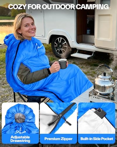 Sportneer Wearable Sleeping Bag for Adults & Kids – Walkable with Arm Zippers, Warm Weather & Cold Waterproof, Compact for Camping, Stadiums, Travel, Backpacking & Car Use