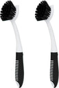 Dish Brush with Handle, 2 Pack Scrub Brushes with Built-in Scraper for Cleaning Kitchen, Pots, Pans and Sink, Scrubber Washing Tools, Black