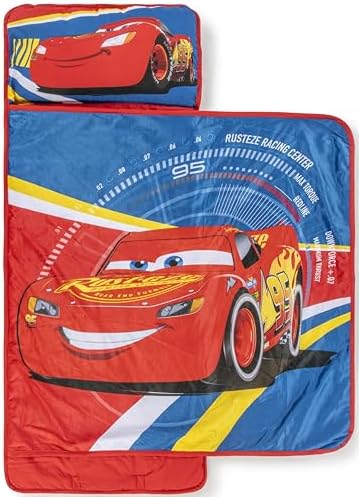 Jay Franco Kids Nap Mat with Embedded Pillow & Blanket – Soft 46"x20" Microfiber Sleeping Bag with Name Tag & Handle