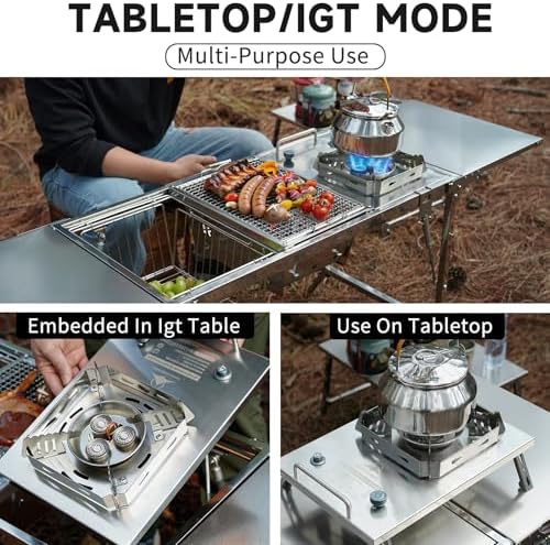 Camping Stove, Portable Foldable Stainless Steel Windproof Gas Stove with Electronic Ignition, Adjustable Flame, 25591 BTU Output, Includes Carry Bag, for IGT Table, Outdoor, Camping & Party Cooking