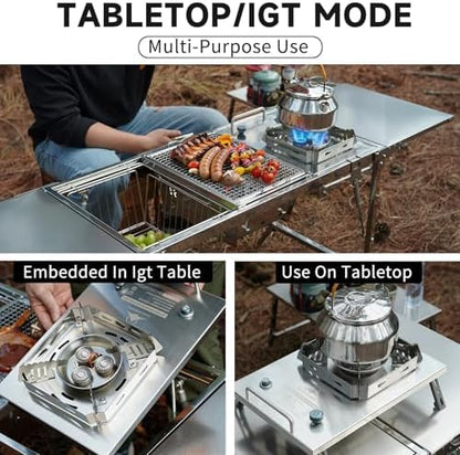Camping Stove, Portable Foldable Stainless Steel Windproof Gas Stove with Electronic Ignition, Adjustable Flame, 25591 BTU Output, Includes Carry Bag, for IGT Table, Outdoor, Camping & Party Cooking