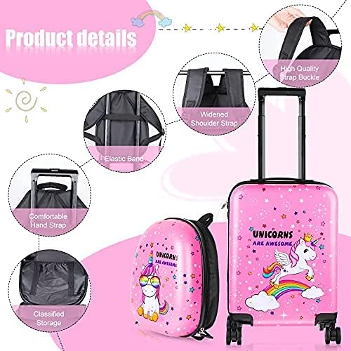 Weewooday Kids Luggage and Backpack 18 Suitcase with Spinner Wheel Hard Case Travel 13 Backpack Girl Suitcase Set for Kids Travel Supplies(Pink,Unicorn Style)