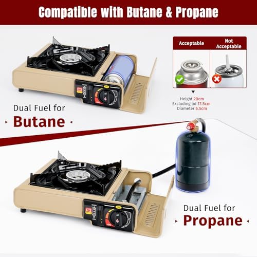 SHINESTAR 7800 BTUs Portable Butane or Propane Camping Stove, Wind Guard