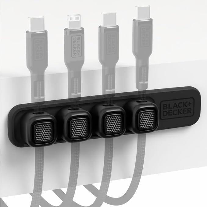 BLACK+DECKER 4 Pack Magnetic Cable Clips w/Metal Plate, Adhesive Wire Holder Keeper Organizer for Home Office Phone Car Wall Desktop Nightstand
