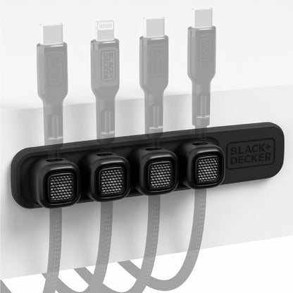 BLACK+DECKER 4 Pack Magnetic Cable Clips w/Metal Plate, Adhesive Wire Holder Keeper Organizer for Home Office Phone Car Wall Desktop Nightstand