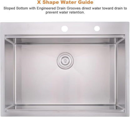 33x22 Drop In Kitchen Sink Workstation-Bokaiya Stainless Steel Kitchen Sink 33x22 Top Mount Drop In Workstation 16 Gauge 10" Handmade Deep Single Bowl Kitchen Sinks with Cutting Board