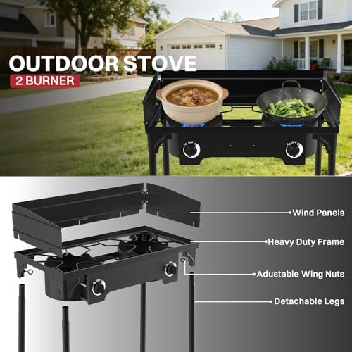 2 Burner Propane Camp Stove | 150,000 BTU | High Pressure Gas Burners