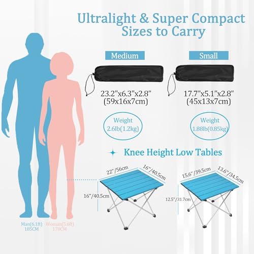 Grope Portable Camping Table,Aluminum Folding Beach Table (Deep Blue-S)