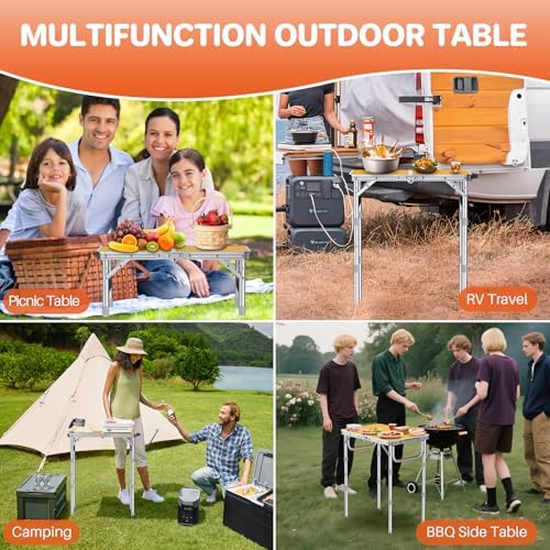 FUNYKICH 2ft Folding Camping Table 22.8''x15.7''x27.5'',3 Height Adjustable