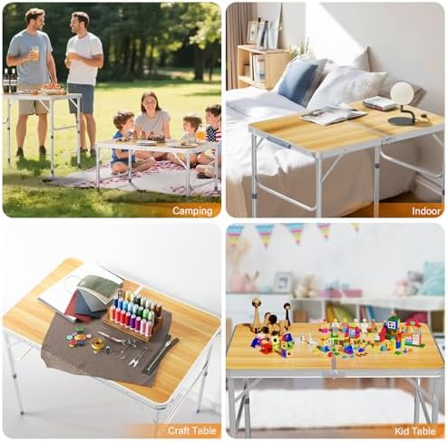 VINGLI 3FT Small Camping Table Adjustable Height Aluminum Folding Table for Picnic Party BBQ, Plastic RV Suitcase Table Portable Lightweight Fold Up Utility Outdoor Tables with Carrying Handle …