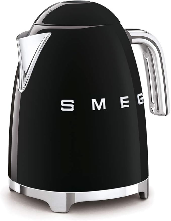 SMEG 50's Retro Style Electric Water Kettle with Automatic Shutoff, Removable Base, and Water Indicator, KLF03BLUS, Black
