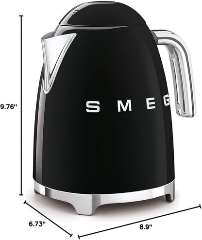 SMEG 50's Retro Style Electric Water Kettle with Automatic Shutoff, Removable Base, and Water Indicator, KLF03BLUS, Black