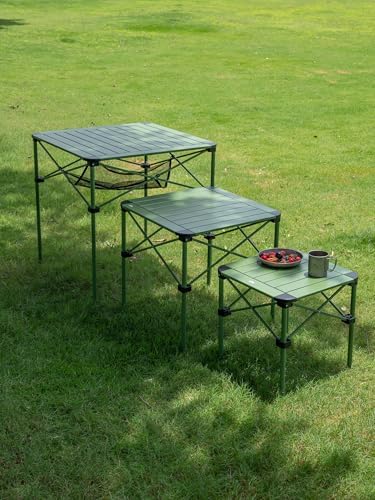iClimb Lightweight Stable Alu. Folding Square Table Roll Up Top (Green, L)