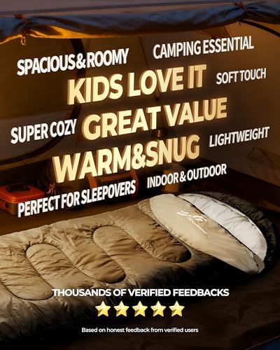 Sportneer Sleeping Bag, 3 Seasons Warm Cold Weather Sleeping Bags for Adults Kids Boys Girls with Compression Sack- Lightweight Camping Essentials Gear Accessories, Backpacking, Hiking