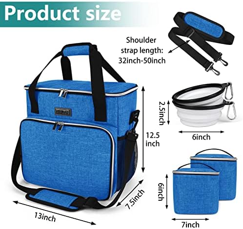 BAGLHER Dog Travel Bag, Pet Travel Bag (ALL Pet Travel Supplies), With 2 Pet Food Containers and 2 Collapsible Silicone Bowls; Essential Kits for Pet Travel Blue