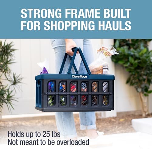 CleverMade Eco Collapsible Shopping Basket with Handles, 24L Ocean, 3 Pack