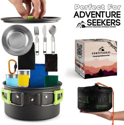 Camping Cookware Set - 19-Piece Lightweight Backpacking Cookware with Pots, Pans, Utensils - Compact Outdoor Cooking Kit for Camping, Hiking, Backpacking & Survival