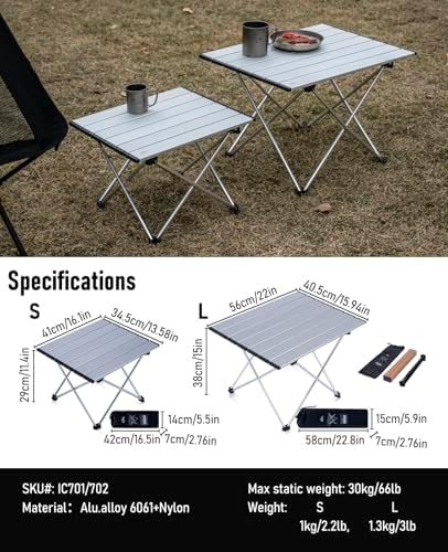 iClimb Ultralight Compact Camping Folding Table (Silver - L)