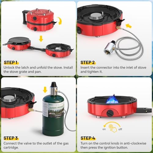 2 Burner Propane Camping Stove, 20000 BTU Foldable Portable Camp Stove with Piezo Ignition & Adjustable Burners, Outdoor Gas Cooker with Carry Bag for Camping, RV, Tailgating & Emergency Use