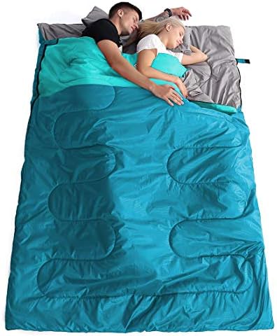 oaskys Double Sleeping Bag for Adults with 2 Pillows - Queen Size XL Waterproof Sleeping Bag for All Season Camping Hiking Backpacking 2 Person Sleeping Bags for Cold Weather & Warm