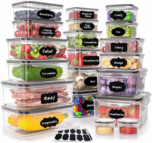 40 PCS Plastic Food Storage Containers with Lids Airtight, BPA-Free Leakproof Meal Prep Containers Reusable,Microwave & Dishwasher & Freezer Safe,Includes Labels & Pen
