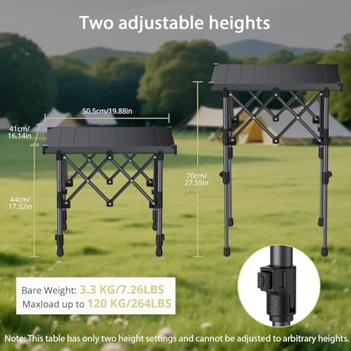Anbte Roll Up Camping Table, Adjustable Height Max 27.5", 20” x 16”, Black