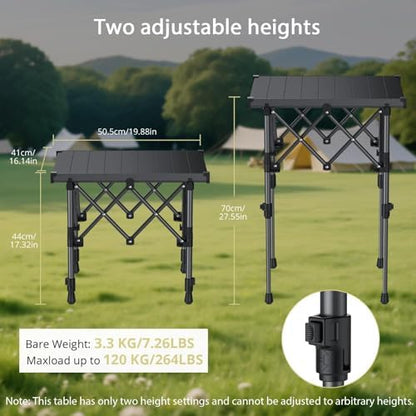 Anbte Roll Up Camping Table, Adjustable Height Max 27.5", 20” x 16”, Black