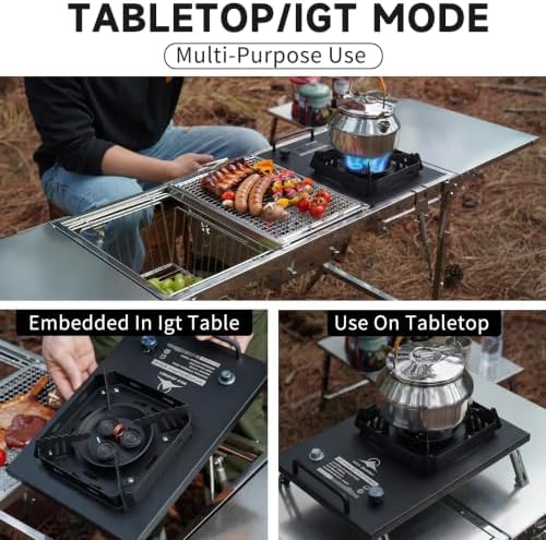 Portable Camping Stove, 25591 BTU, Folding Gas Stove, 304 Stainless Steel, Windproof, Electronic Ignition, Rotary Flame Control, Carry Bag Included, Matte Black, for IGT Table, Outdoor & RV Cooking.
