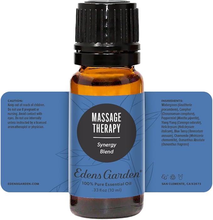 Edens Garden Massage Therapy Essential Oil Blend- 100% Pure Premium Grade, Undiluted, Natural, Therapeutic, Aromatherapy, The Best for Diffusing, Skin, Humidifiers, Face 10 ml (.33 fl oz)