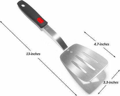 Stainless Steel Spatula Turner, Slotted Metal Spatula for Kitchen Use,VOVOLY Heavy Duty Cooking Turner, Wide Blade with Beveled Edge and Heat Resistant Silicone Handle, Dishwasher Safe