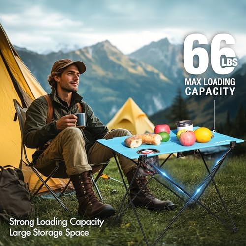 VILLEY Folding Camping Table, Portable Table with 2 Cup Holders, Large