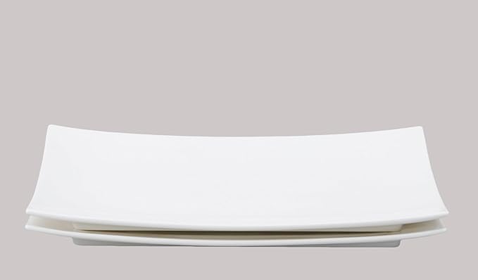 Bone China Square Shape, Elegance White Rectangular Platter 12" x 7", Set of 2 Pieces