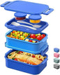 DaCool Bento Box Adults Lunch Container - 74 OZ Stackable Leakproof Bento Lunch Box for Adults Men Boys Teens Large Lunch Box Containers with Fork Spoon Sauce Boxes for Work School Dining Out, Blue