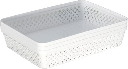 Glad Plastic Storage Basket Set - Multipurpose Drawer Trays, Kitchen Pantry Containers, and Bathroom Bins - 3 Pack Large Organizers, White