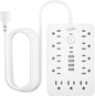 20 FT Flat Plug Surge Protector Power Strip,11 Multiple AC Outlets with 6 USB Ports (2 USB C), 20 Feet Extension Cord, 1250W/10A, One Touch Switch Button, White