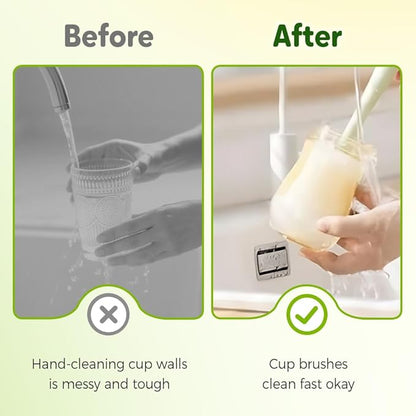 5-in-1 Bottle Cleaning Brush Set, Multifunctional Household Cleaning Kit with Long Flexible Scrubber,for Narrow Mugs, Stainless Steel Cups, Baby Bottles and Tumbler (Green, 2 pcs)