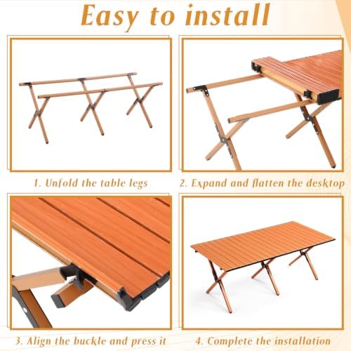 Suzile 1 Pack 4FT Folding Camping Table, Roll Up Portable Camp Table with Carry Bag, Low Collapsible Lightweight Aluminum Outdoor for Camping, Picnic, Beach, Patio, Kitchen (Nut Brown)