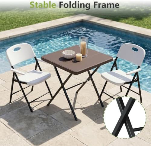 2 Pack Folding Table, Portable Coffee Table 27in Square Table for Small Spaces, Patio Card Table Foldable Picnic Table with 400 LBS Capacity for Indoor Outdoor Use, Brown