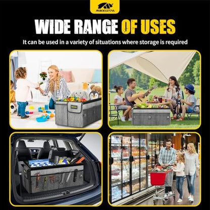 MIKKUPPA Trunk Organizer with Lid - 65L Collapsible Car Organizer, Gray
