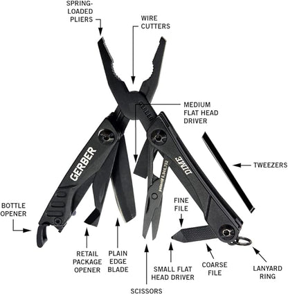 Gerber Gear Dime 12-in-1 Mini EDC Multitool - Needle Nose Pliers, Pocket Knife, Keychain, Bottle Opener - EDC Gear and Equipment, Gifts for Men - Red
