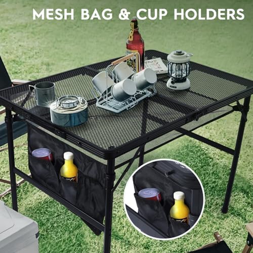 WildFinder Folding Grill Table, 3x2 FT Height Adjustable Camping Table