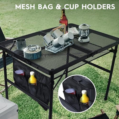 WildFinder Folding Grill Table, 3x2 FT Height Adjustable Camping Table