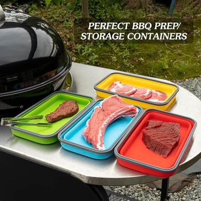 Extra Large Collapsible Food Storage Containers with Lid & Air Vent, 81 oz, 4 Pack, XXL Collapsible Marinade Container BBQ Prep Foldable Silicone Containers, Microwave Freezer Dishwasher Safe