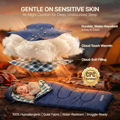 Kids Sleeping Bag for Camping, 3 Season Toddler Sleeping Bag