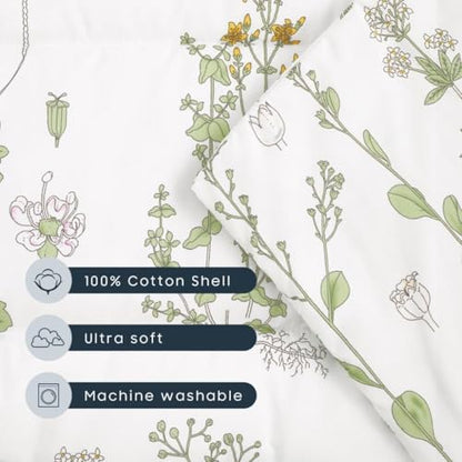 Wake In Cloud - Toddler Nap Mat with Pillow and Blanket, 100% Cotton Fabric, for Kids Girls Ages 3 Plus in Daycare Kindergarten Preschool, Sleeping Bag, Botanical Flowers
